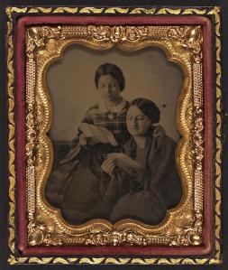 [Two unidentified women reading letters] ca. 1860-1870 1 photograph : approximate ninth-plate ambrotype, hand-colored ; 7.4 x 6 cm (case) Library of Congress